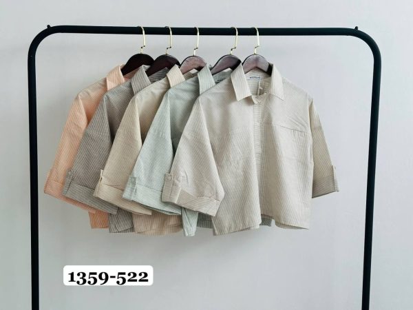 1359.522.شوميز.رزين.لنين لونا راه راه.نرمال. پک5تايي.کرم1.نارنجي1.طوسي1.قهوه اي1.سبز1. (5D.5)