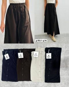 47817.476.شلوار جلو دکمه.لنين پفکي.نرمال. مشکي1.سرمه اي1.قهوه اي1.استخوني1. پک 4 تايي.(10C.4)-(10B.5)
