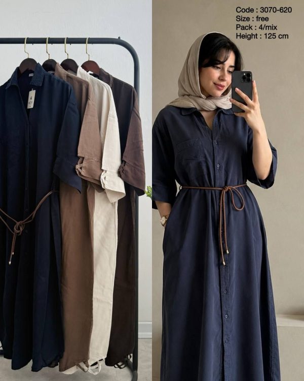 3070.620.پیراهن.شارین.کتان سیلک سونیا.نرمال. پک4تایی.قهوه ای1.سرمه ای1.گردویی1.استخوانی1. (5B.10.11)