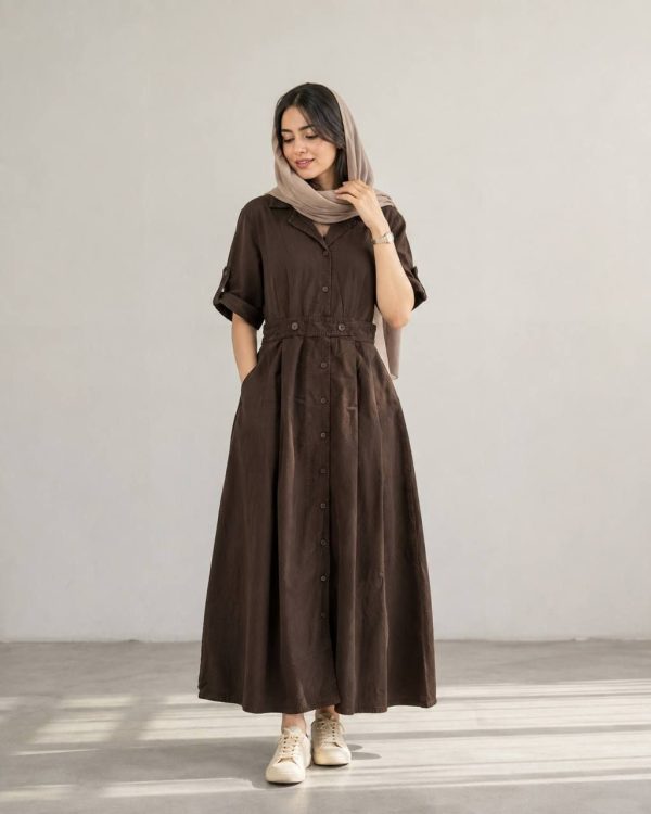 3064.612.پیراهن.کتان سیلک سونیا.نرمال. پک7تایی.قهوه ای2.سرمه ای2.گردویی2.استخوانی1. (10B.3.4.5)