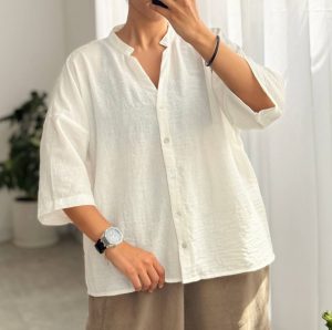1247.615.شومیز.لنین اسلپ.نرمال. پک5تایی.سفید5. (6c.1)